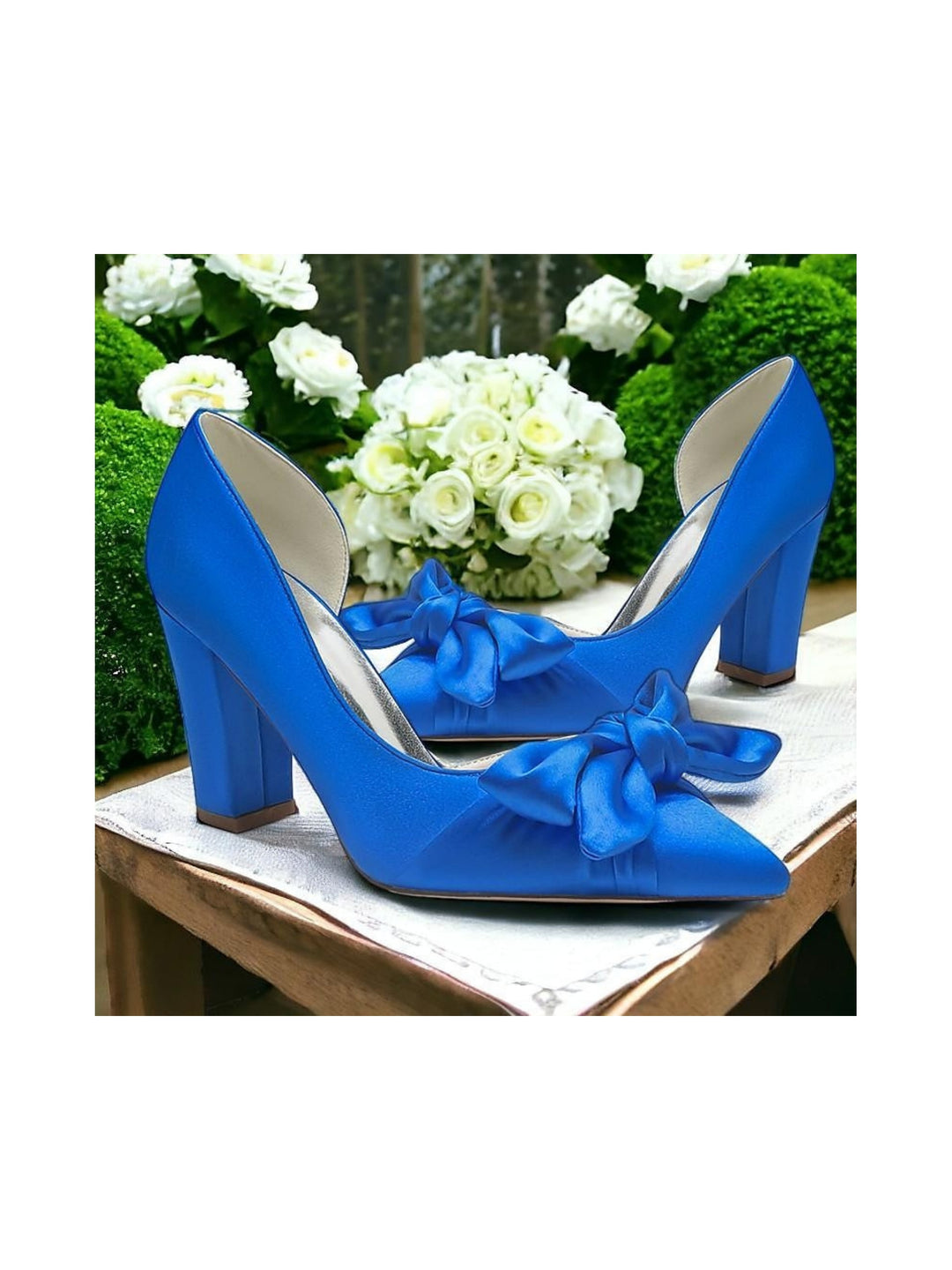 Women's Wedding Bowknot Chunky Heel Pointed Toe  Bridal Shoes