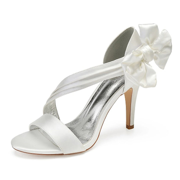 Women's Wedding Shoes with Bowknot Ribbon Tie Open Toe Bridal Shoes