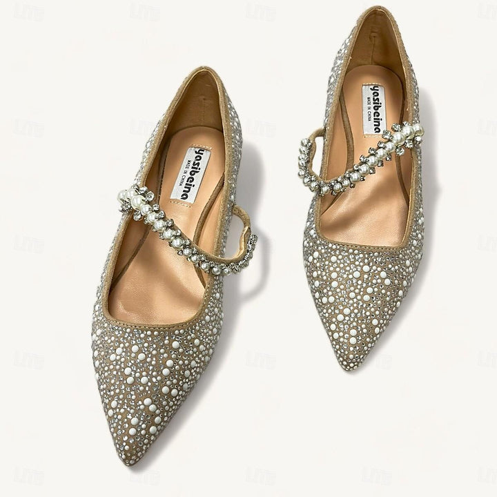 Women's Wedding Shoes Rhinestone Sparkling Shoes Flat Heel Pointed Toe Bridal Shoes