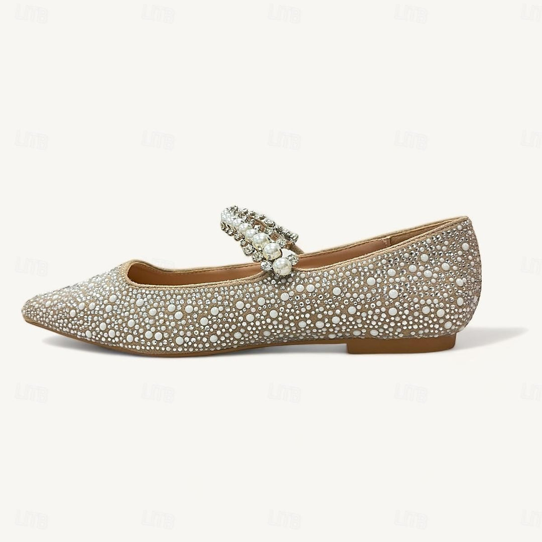 Women's Wedding Shoes Rhinestone Sparkling Shoes Flat Heel Pointed Toe Bridal Shoes