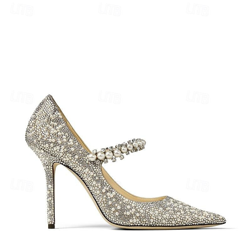 Women's Wedding Shoes Rhinestone Sparkling Shoes Flat Heel Pointed Toe Bridal Shoes