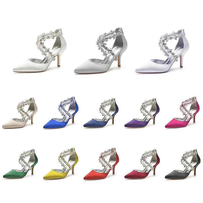 Women's Wedding Shoes Pumps Bling Bling Dress Shoes Crystal High Heel Pointed Toe Bridal Shoes