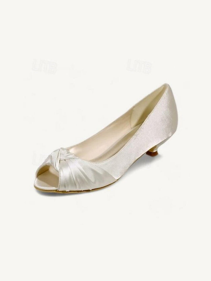 Women's Wedding Shoes Pumps Flats Bowknot Low Heel Peep Toe Bridal Shoes