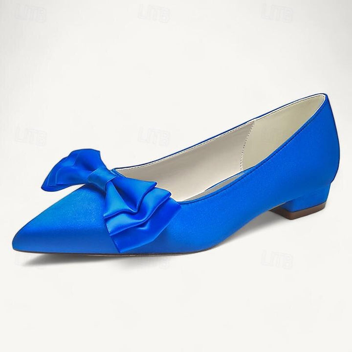 Women's Wedding Shoes Flats Dress Shoes Bowknot Low Heel Pointed Toe Bridal Shoes