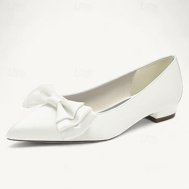 Women's Wedding Shoes Flats Dress Shoes Bowknot Low Heel Pointed Toe Bridal Shoes
