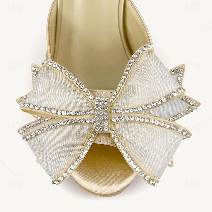 Women's Wedding Shoes Bowknot Stiletto Peep Toe Ankle Strap Bridal Shoes