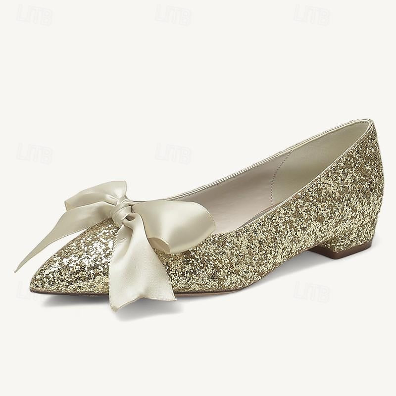 Women's Wedding Shoe Flats Bowknot Flat Heel Low Heel Pointed Toe Bridal Shoes