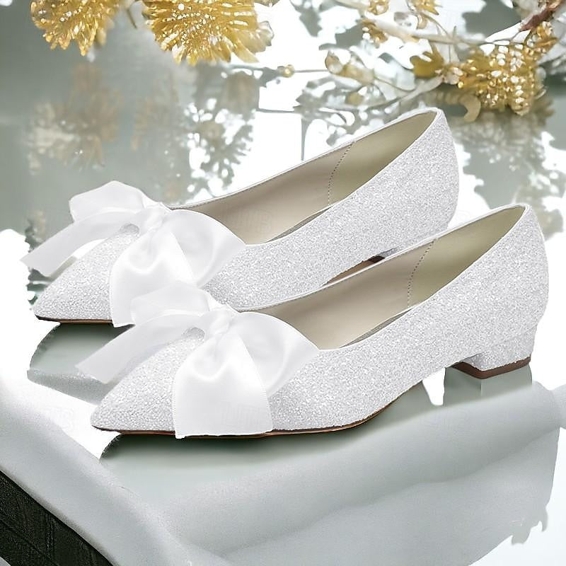 Women's Wedding Shoe Flats Bowknot Flat Heel Low Heel Pointed Toe Bridal Shoes