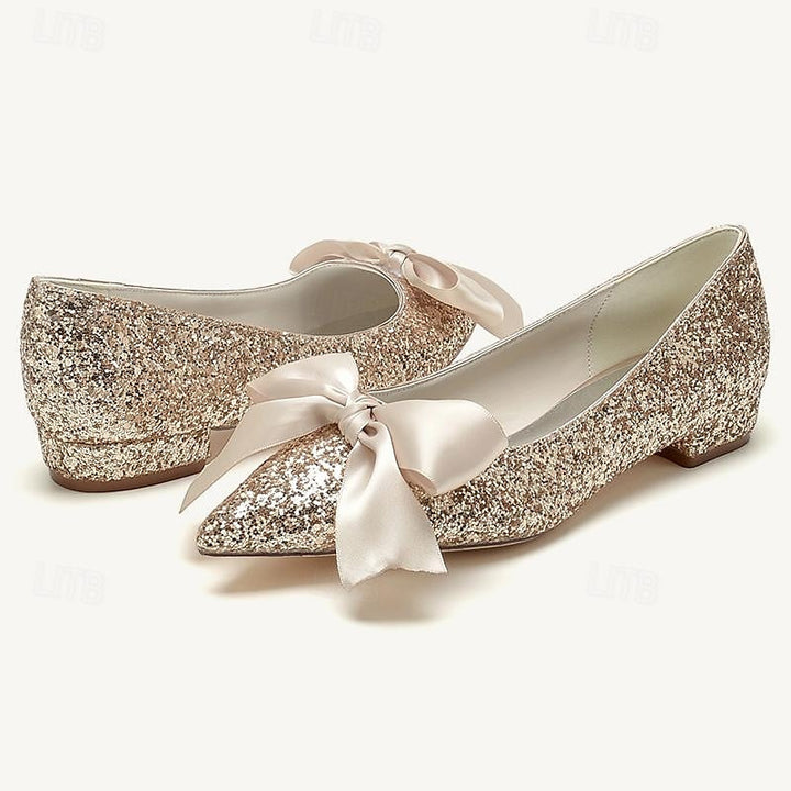 Women's Wedding Shoe Flats Bowknot Flat Heel Low Heel Pointed Toe Bridal Shoes