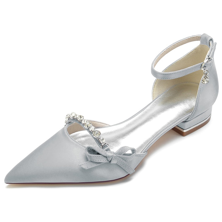 Women's Wedding Shoes Pointed Toe Low Heel High-End Crystal Bridal Shoes with Mini Bow