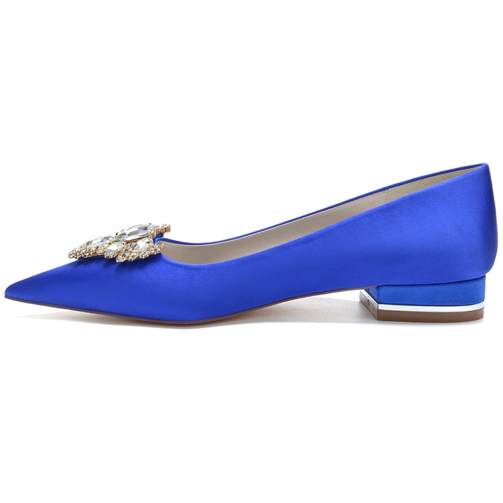 Women's Wedding Shoes Royal Blue Pointed Toe Low Heel Bridal Shoes with Rhinestone