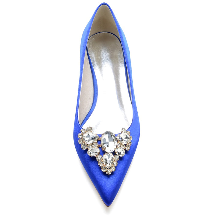 Women's Wedding Shoes Royal Blue Pointed Toe Low Heel Bridal Shoes with Rhinestone