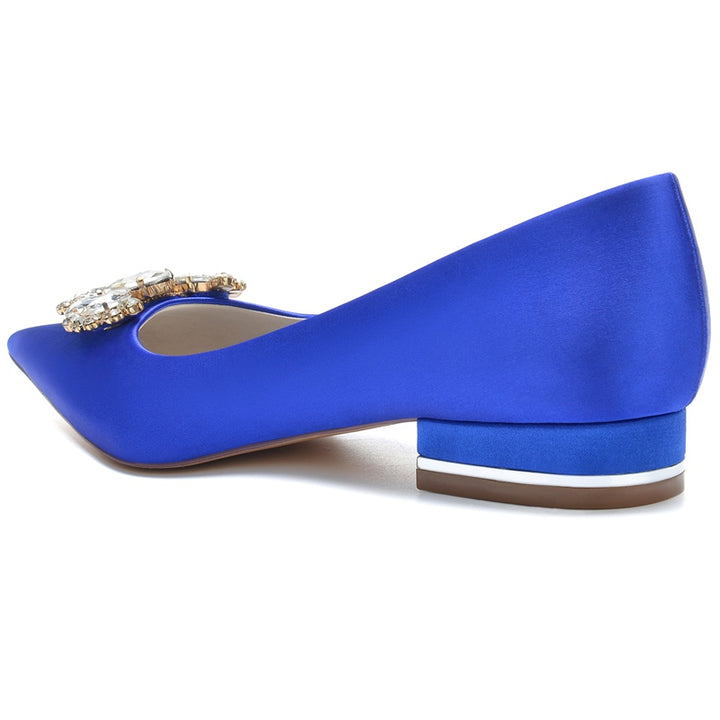 Women's Wedding Shoes Royal Blue Pointed Toe Low Heel Bridal Shoes with Rhinestone