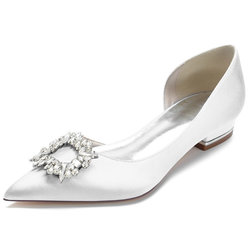 Women's Wedding Shoes Pointed Toe Flat Heel Elegant Square Rhinestone Bridal Shoes