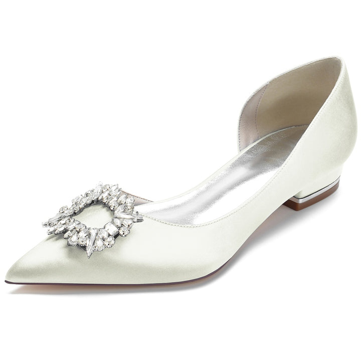 Women's Wedding Shoes Pointed Toe Flat Heel Elegant Square Rhinestone Bridal Shoes