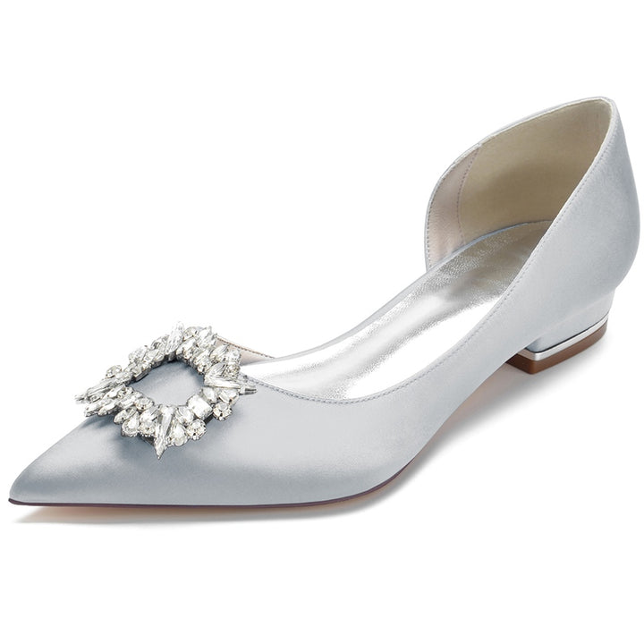 Women's Wedding Shoes Pointed Toe Flat Heel Elegant Square Rhinestone Bridal Shoes