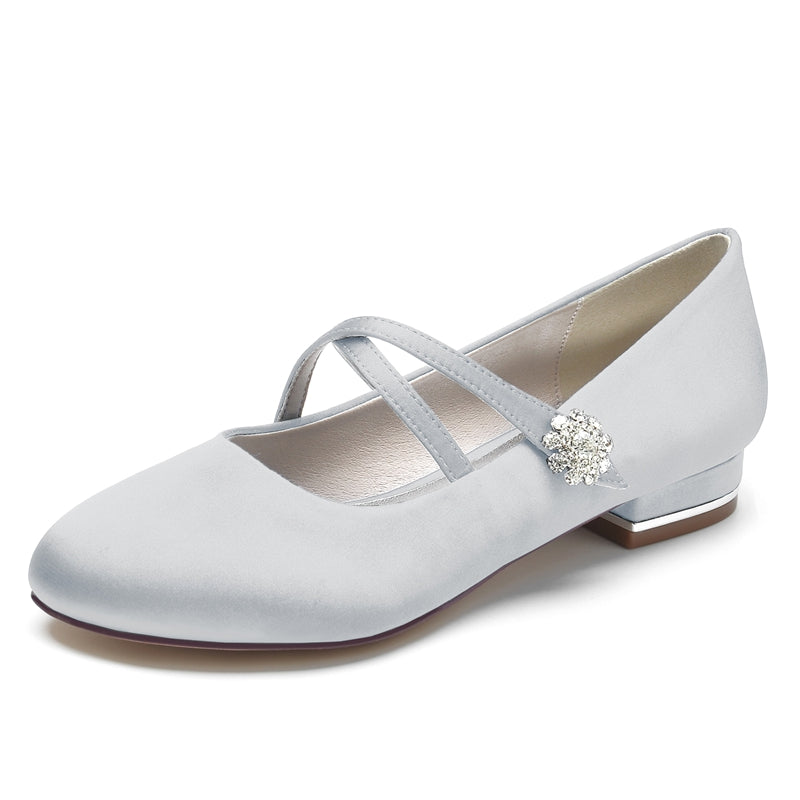 Women's Wedding Shoes Closed Toe Low Heel Crossed Straps Comfortable Bridal Shoes with Crystal, Silver Women's Wedding Shoes Closed Toe Low Heel Crossed Straps Comfortable Bridal Shoes with Crystal, Silver