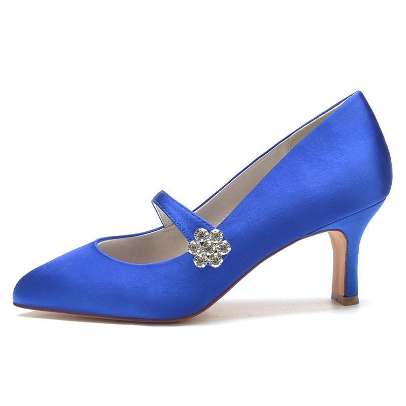 Women's Wedding Shoes White Round Toe Mid Heel Simple Bridal Shoes