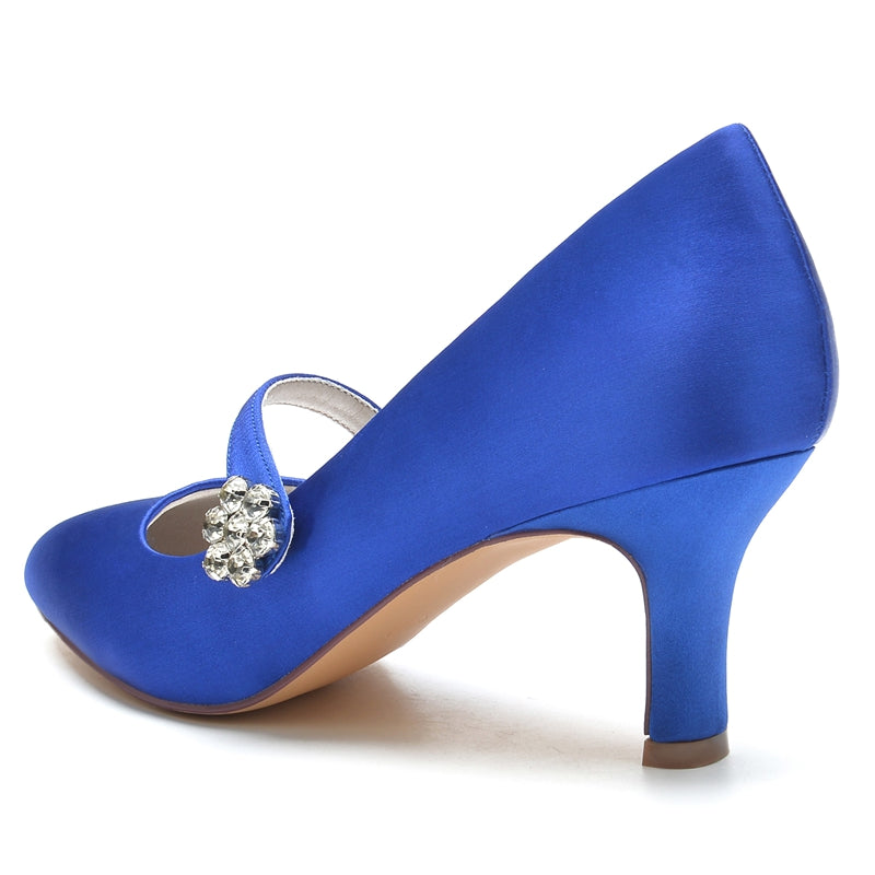 Women's Wedding Shoes White Round Toe Mid Heel Simple Bridal Shoes