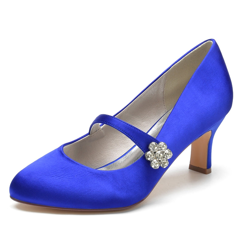 Women's Wedding Shoes White Round Toe Mid Heel Simple Bridal Shoes