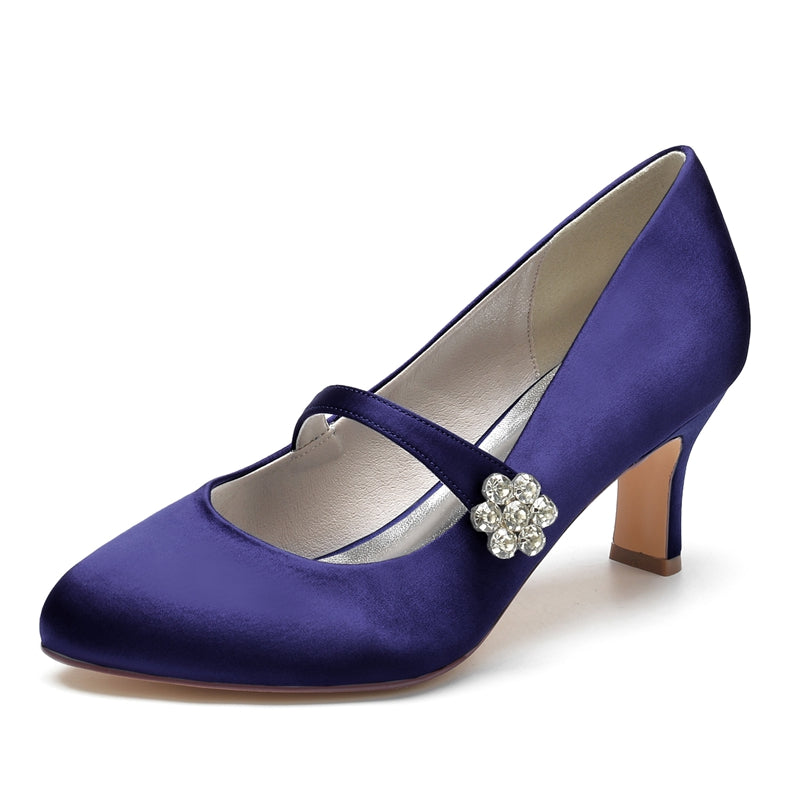 Women's Wedding Shoes White Round Toe Mid Heel Simple Bridal Shoes