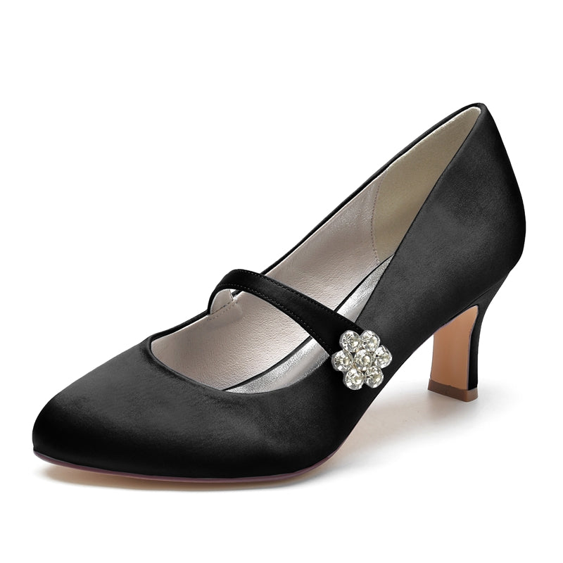 Women's Wedding Shoes White Round Toe Mid Heel Simple Bridal Shoes