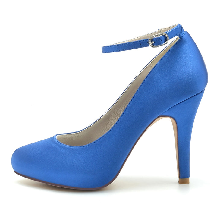 Women's Wedding Shoes Retro Closed Round Toe High Heel Buckle Bridal Shoes