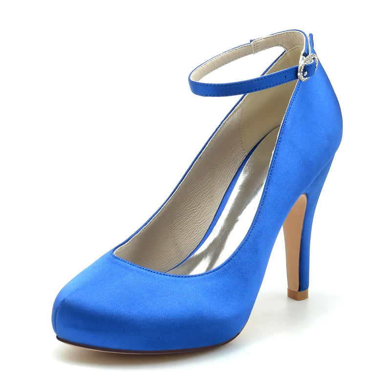 Women's Wedding Shoes Retro Closed Round Toe High Heel Buckle Bridal Shoes