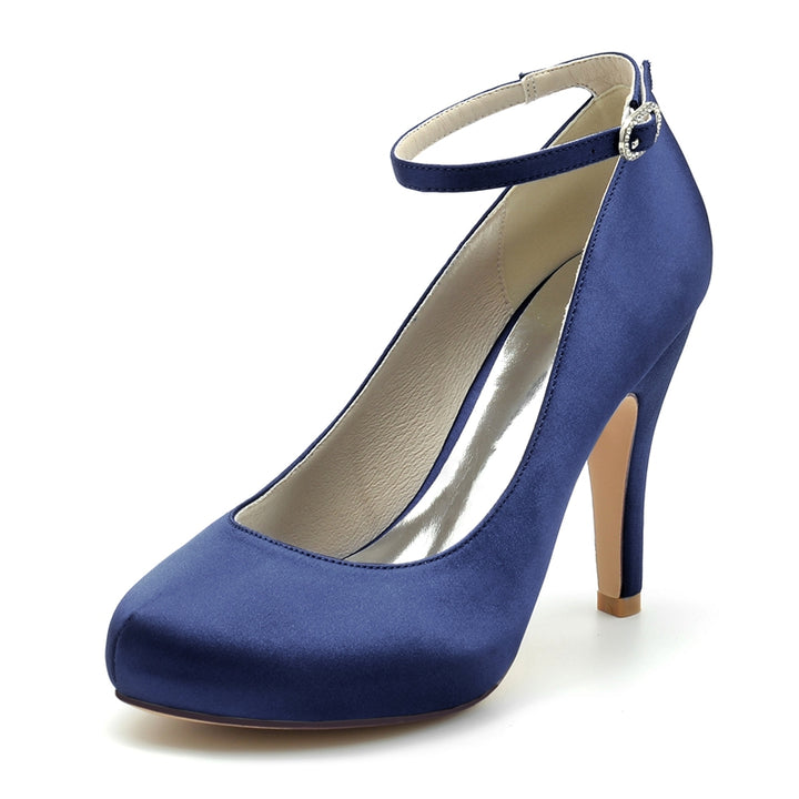 Women's Wedding Shoes Retro Closed Round Toe High Heel Buckle Bridal Shoes