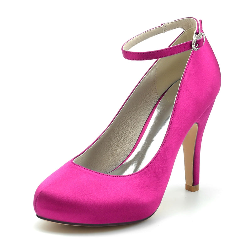 Women's Wedding Shoes Retro Closed Round Toe High Heel Buckle Bridal Shoes