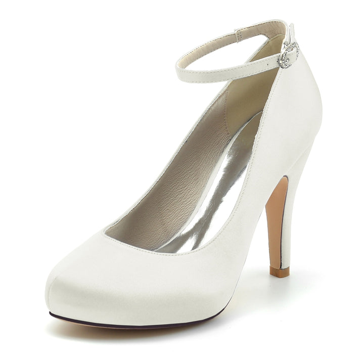 Women's Wedding Shoes Retro Closed Round Toe High Heel Buckle Bridal Shoes