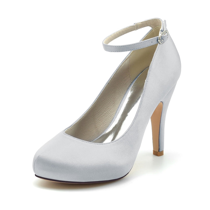 Women's Wedding Shoes Retro Closed Round Toe High Heel Buckle Bridal Shoes