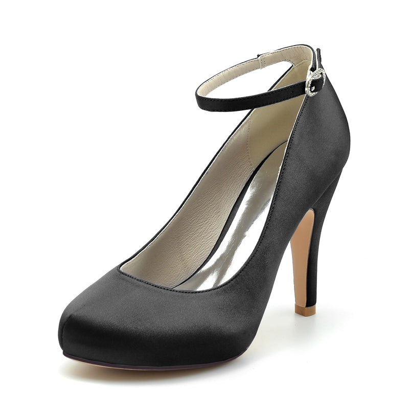 Women's Wedding Shoes Retro Closed Round Toe High Heel Buckle Bridal Shoes