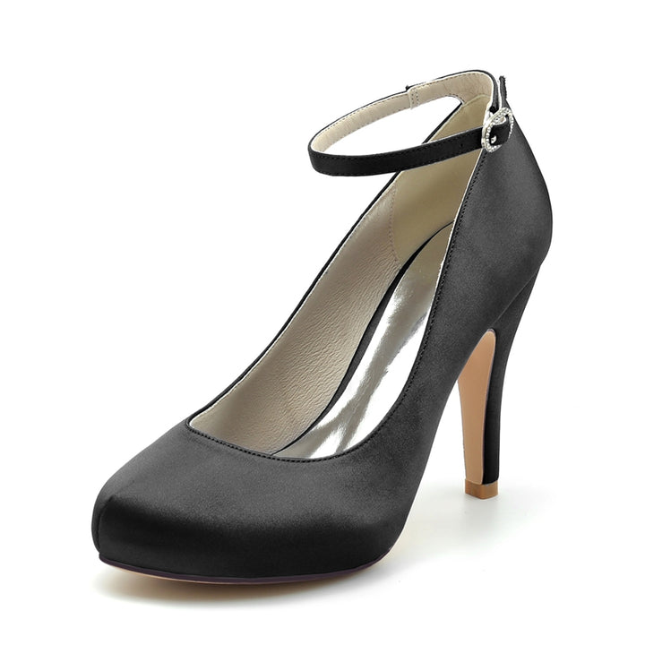 Women's Wedding Shoes Retro Closed Round Toe High Heel Buckle Bridal Shoes