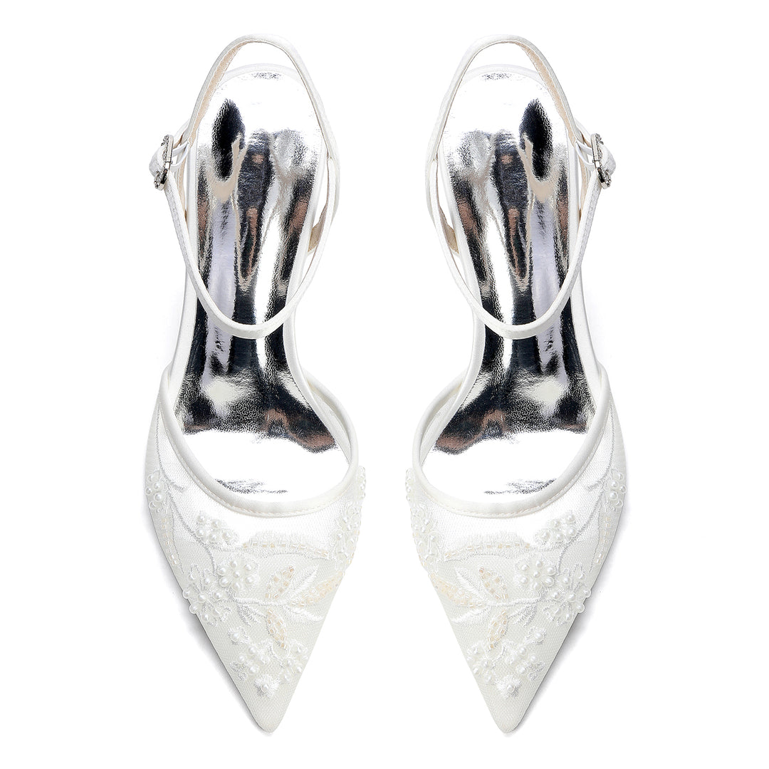 Women's Wedding Shoes Closed Toe High Heel High-End Buckle Bridal Shoes Lace