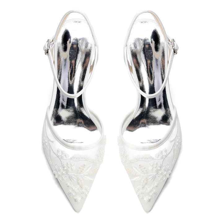Women's Wedding Shoes Closed Toe High Heel High-End Buckle Bridal Shoes Lace