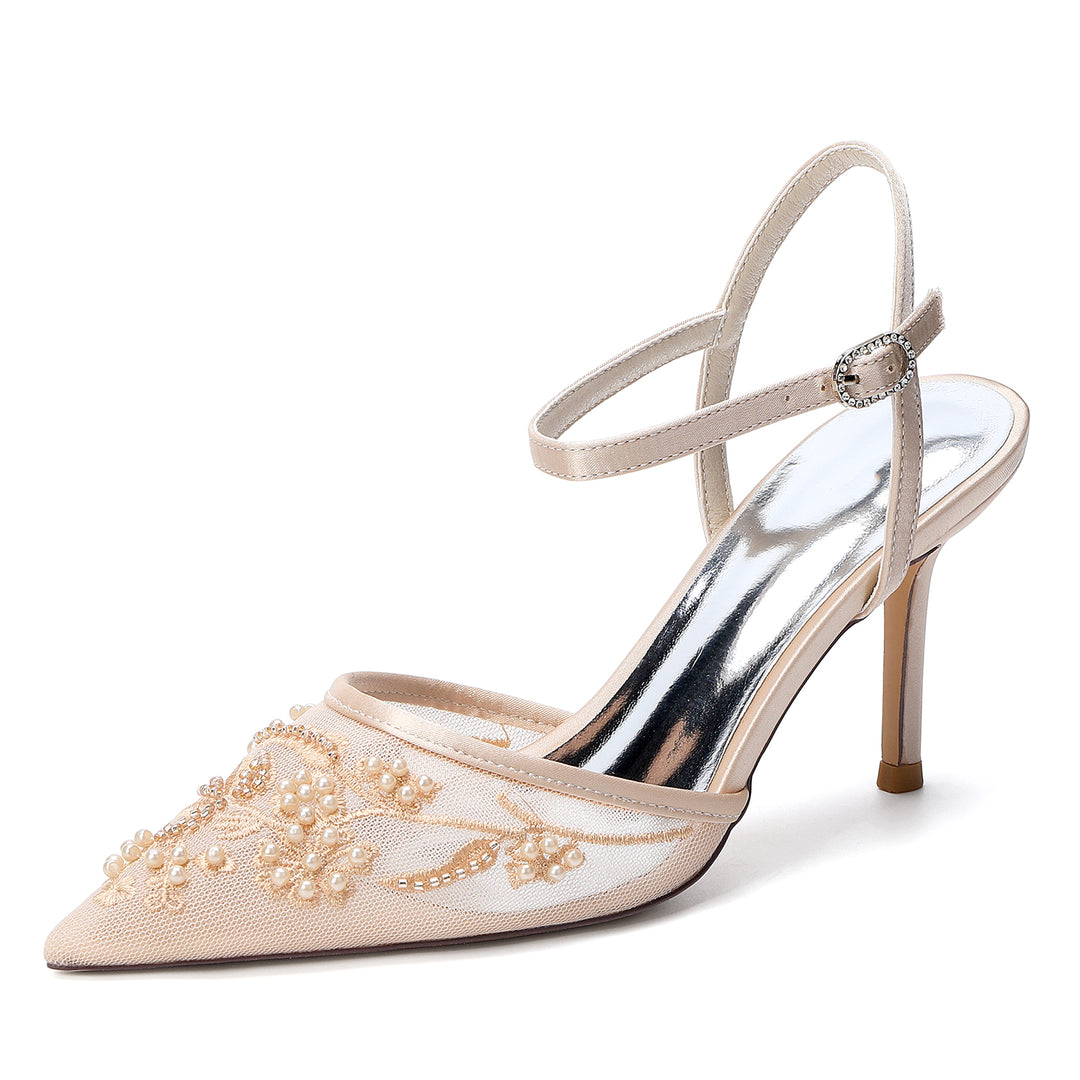 Women's Wedding Shoes Closed Toe High Heel High-End Buckle Bridal Shoes Lace