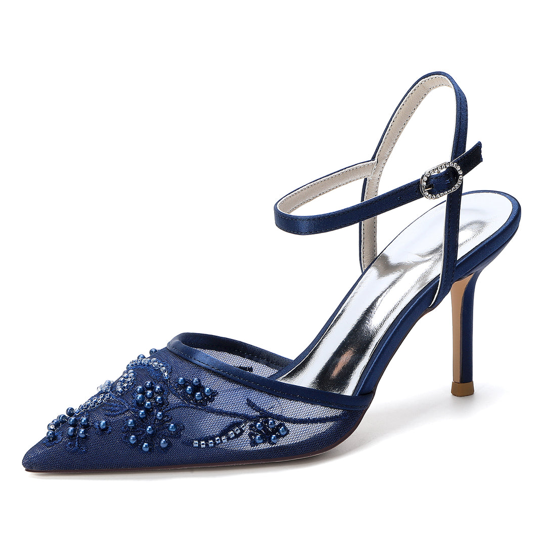 Women's Wedding Shoes Closed Toe High Heel High-End Buckle Bridal Shoes Lace