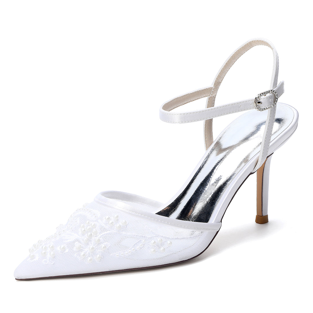 Women's Wedding Shoes Closed Toe High Heel High-End Buckle Bridal Shoes Lace