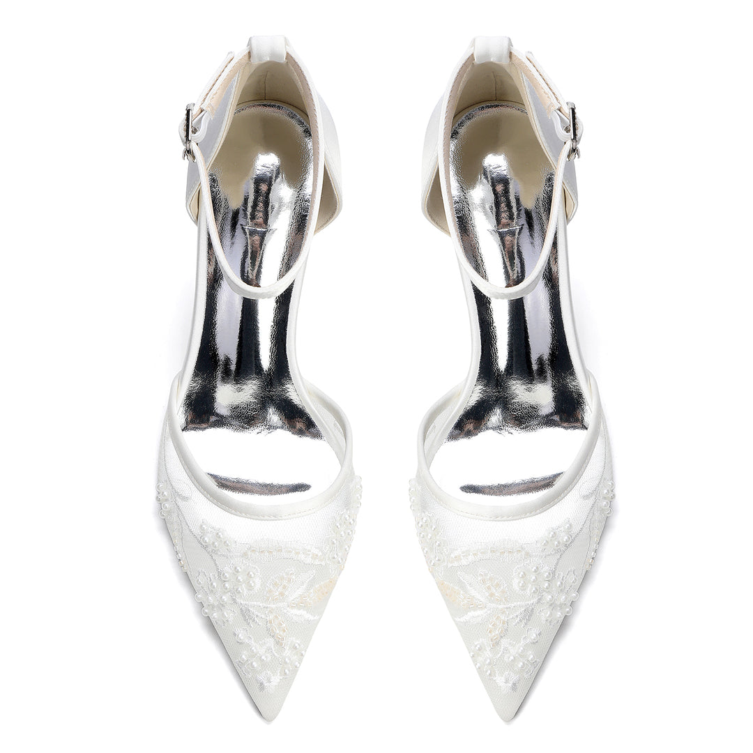 Women's Wedding Shoes Closed Toe High Heel High-End Buckle Bridal Shoes Beading