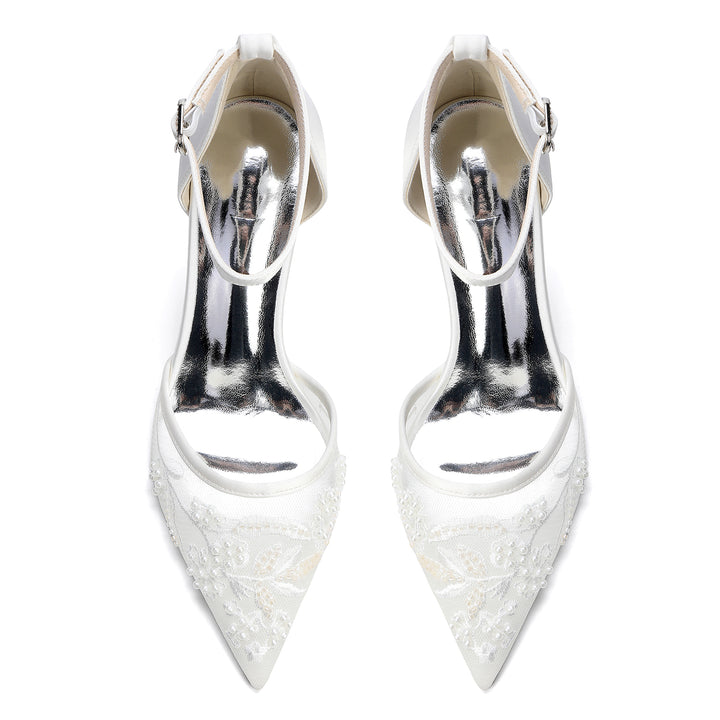 Women's Wedding Shoes Closed Toe High Heel High-End Buckle Bridal Shoes Beading