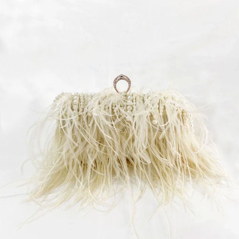 Pleated Chain Ostrich Feather Clutch Hand Bags