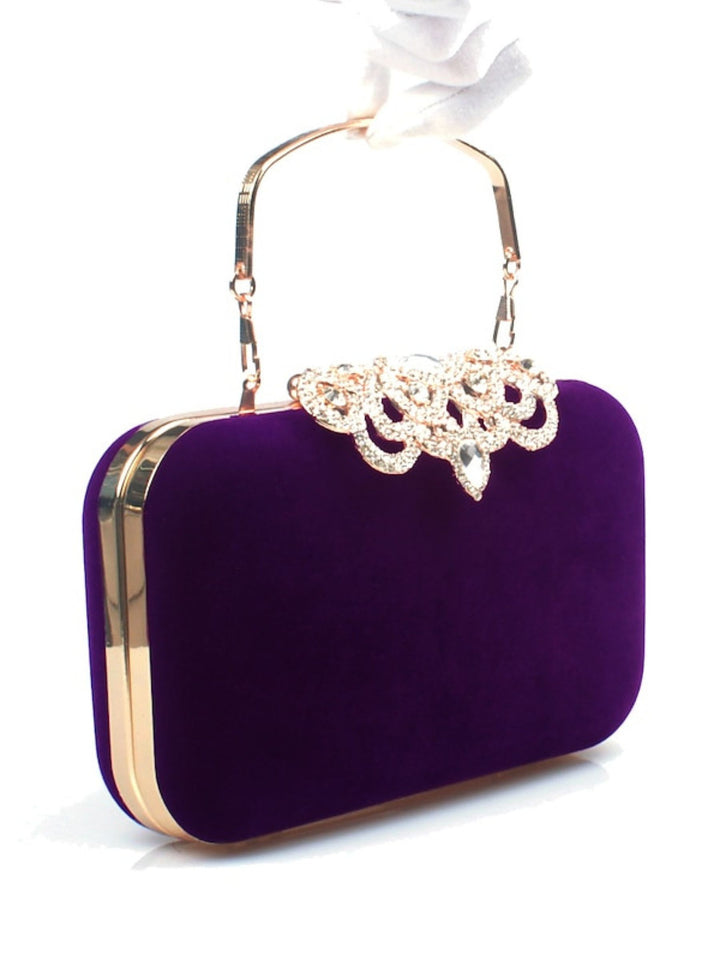 Wine Velvet Retro Elegant Rhinestone Clutch Bags