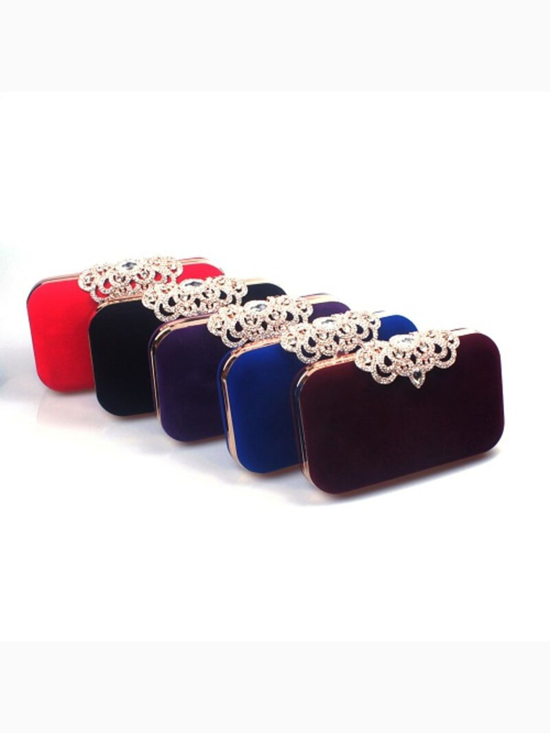 Wine Velvet Retro Elegant Rhinestone Clutch Bags