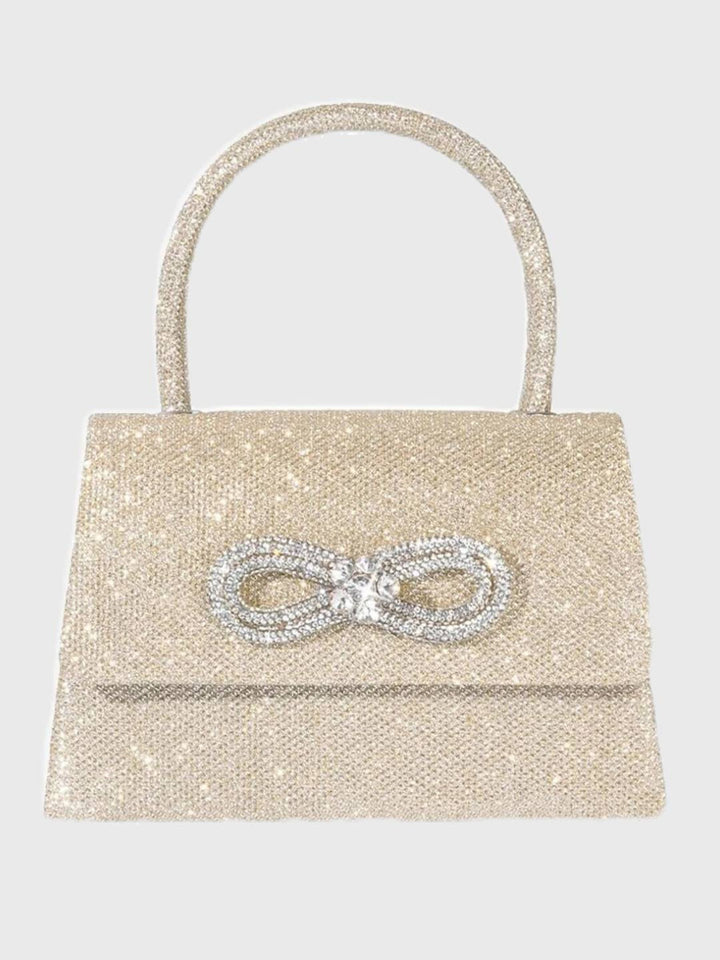 Rose Pink Glitter Handbag with Rhinestone Bow