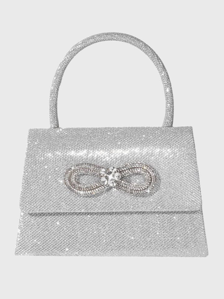 Rose Pink Glitter Handbag with Rhinestone Bow