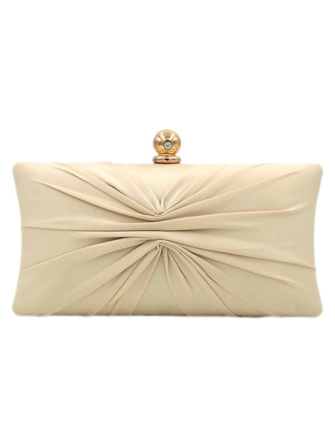 Elegant Satin Gold Chain Ruffle Clutch Bag with Crystal Clasp