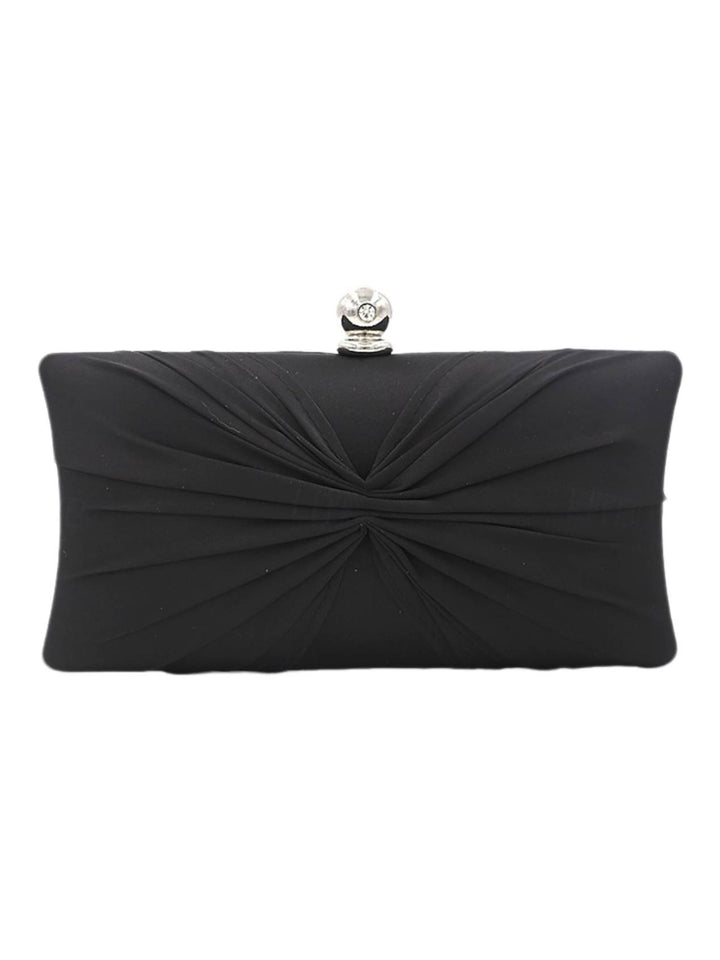 Elegant Satin Gold Chain Ruffle Clutch Bag with Crystal Clasp