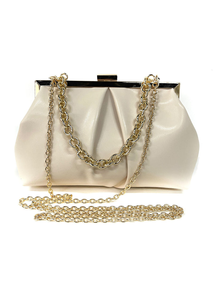 Gold Elegant Metallic Chain Clutch Bag With Ruffles