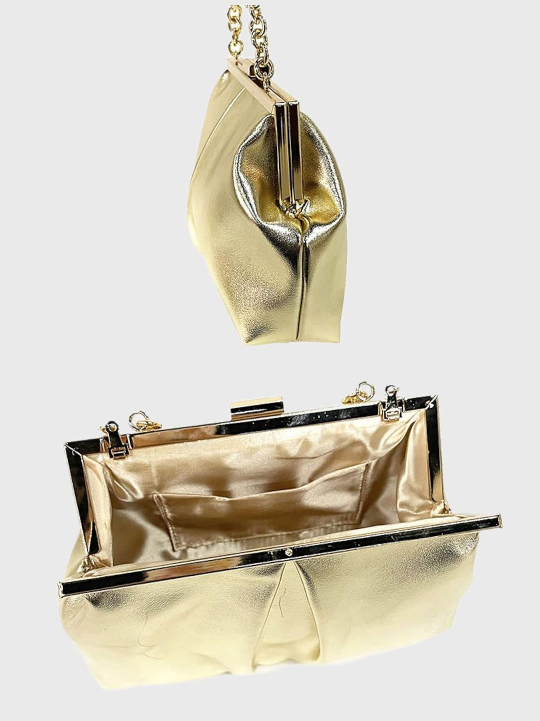 Gold Elegant Metallic Chain Clutch Bag With Ruffles